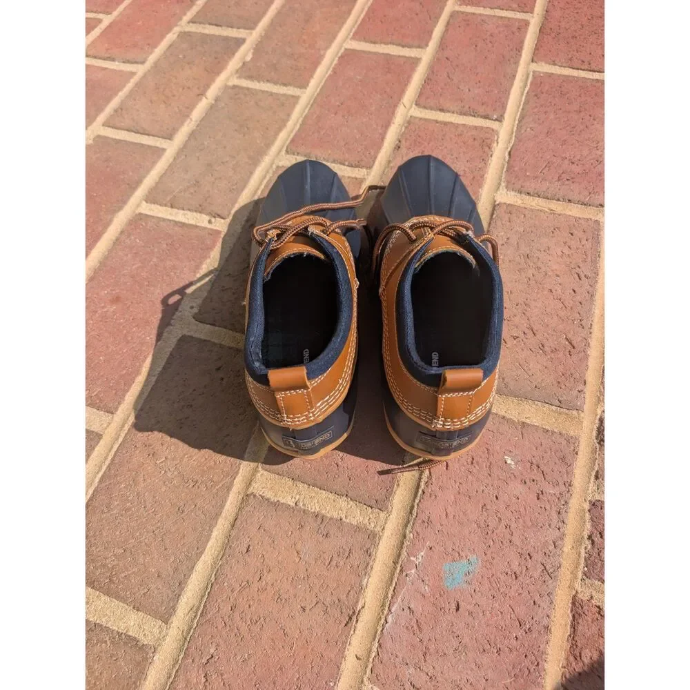 Lands End Duck Shoes Women's 9B Tan Navy Ankle Boots
